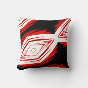 Black, red, white abstract pattern solid back cushion