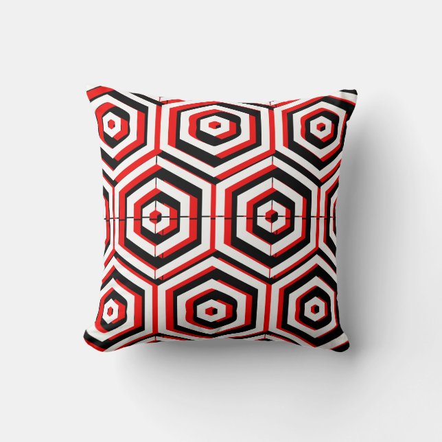 Black, red, white  abstract pattern solid back cushion (Front)