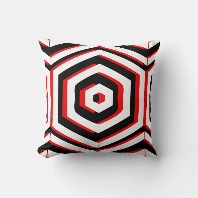 Black, red, white  abstract pattern solid back cushion (Front)