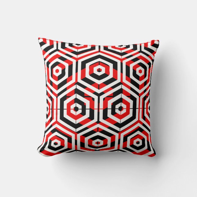 Black, red, white  abstract pattern solid back cushion (Front)