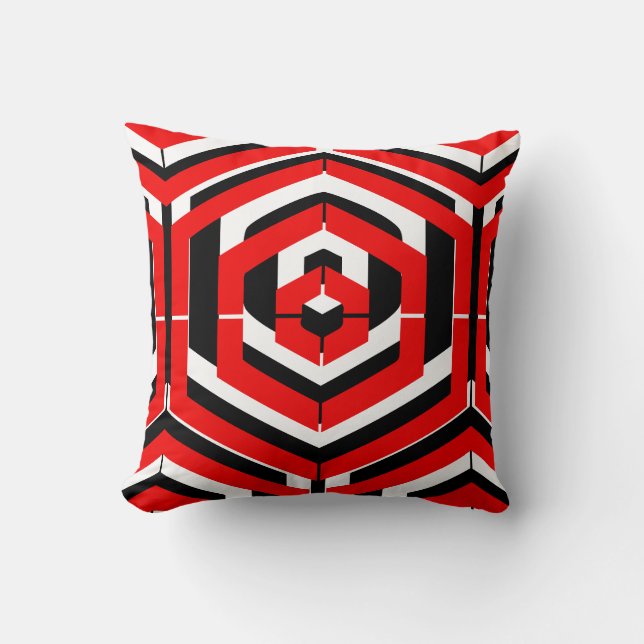 Black, red, white  abstract pattern solid back cushion (Front)