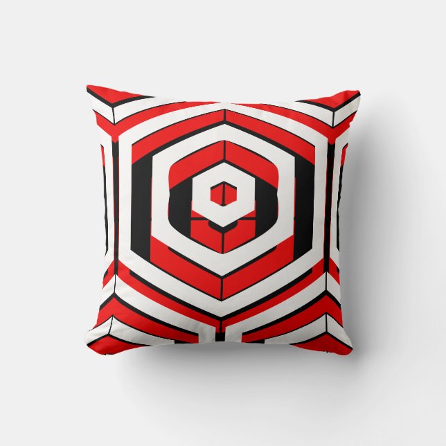 Black, red, white  abstract pattern solid back cushion (Front)