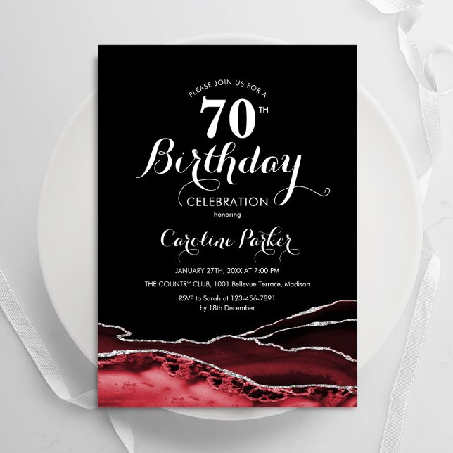 Black Red White Agate 70th Birthday Invitation (Creator Uploaded)