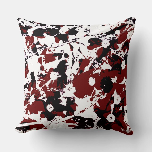 Black/Red/White Blossom Pillow-Design 1 Cushion (Front)