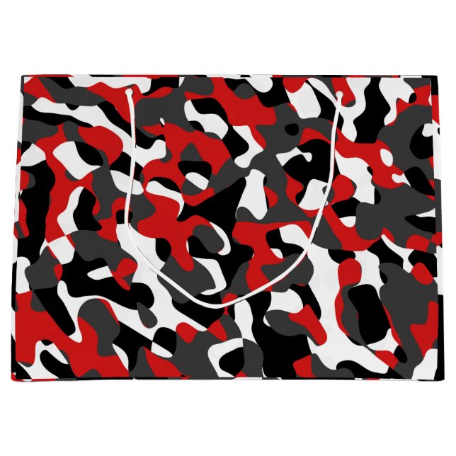 Black Red White Camouflage Print Pattern Large Gift Bag (Front)