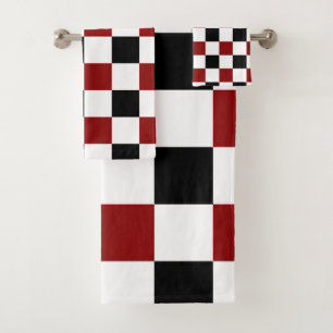 Black Red White Chequered Bath Towel Set