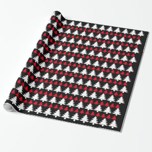 Black Red & White Christmas Tree Wrapping Paper