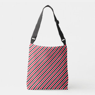 Black Red White Diagonal Stripes Crossbody Bag