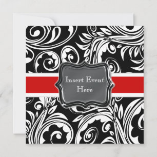 Black red white engagement wedding invitation