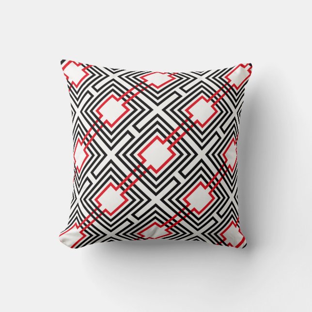 Black Red & White Geometric Cushion (Front)