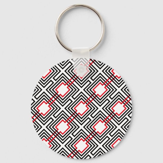Black Red & White Geometric Key Ring (Front)