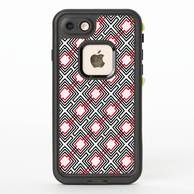 Black Red & White Geometric LifeProof iPhone Case (Back)