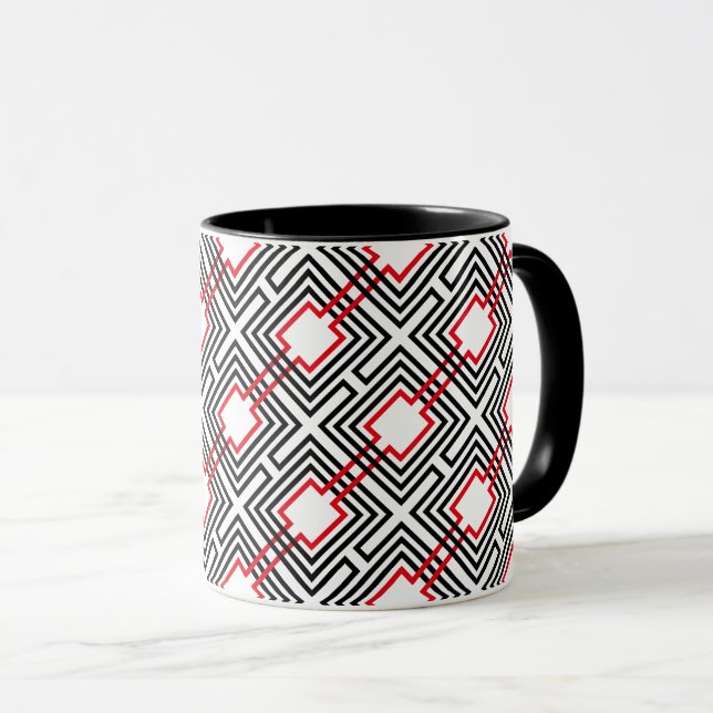 Black Red & White Geometric Mug (Front Right)