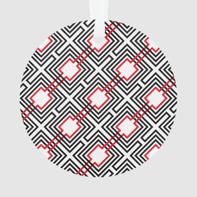 Black Red & White Geometric Ornament (Back)