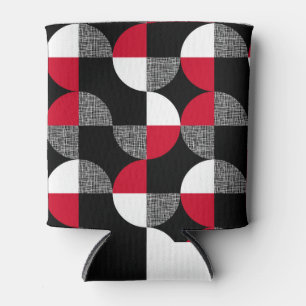 Black, red, white geometric plaid pattern. can cooler