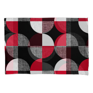 Black, red, white geometric plaid pattern. pillowcase