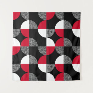 Black, red, white geometric plaid pattern. tapestry