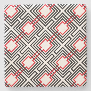 Black Red & White Geometric Stone Coaster