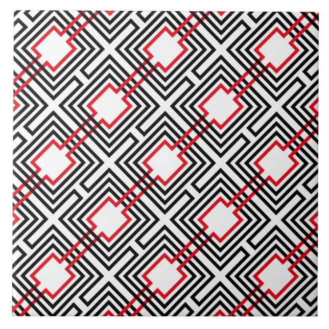 Black Red & White Geometric Tile (Front)