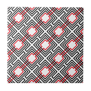 Black Red & White Geometric Tile