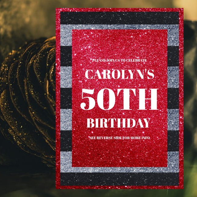 Black Red White Glitter Birthday Party Invitation (Creator Uploaded)