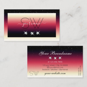 Black Red White Gradient Sparkle Diamonds Monogram Business Card