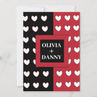 Black Red White Hearts Pattern Modern Wedding