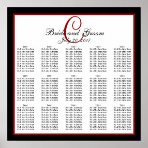 Black Red White Monogram Wedding Seating Chart 150