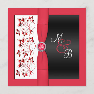 Black, Red & White Square Monogrammed Invitation