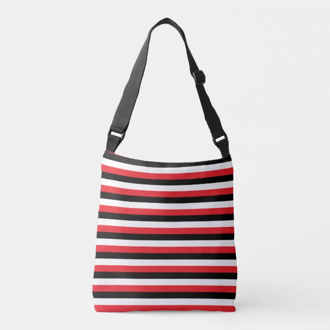 Black Red White Stripes Crossbody Bag (Front)