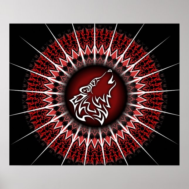 Black Red Wolf Tribal Animal Poster (Front)