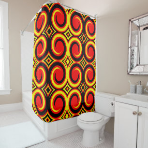 Black Red Yellow Abstract Swirl Pattern Shower Curtain