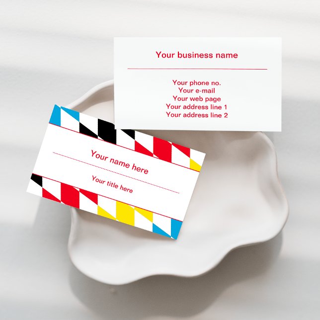 Black Red Yellow and Blue Bavarian Diamond Pattern Business Card (Creator Uploaded)