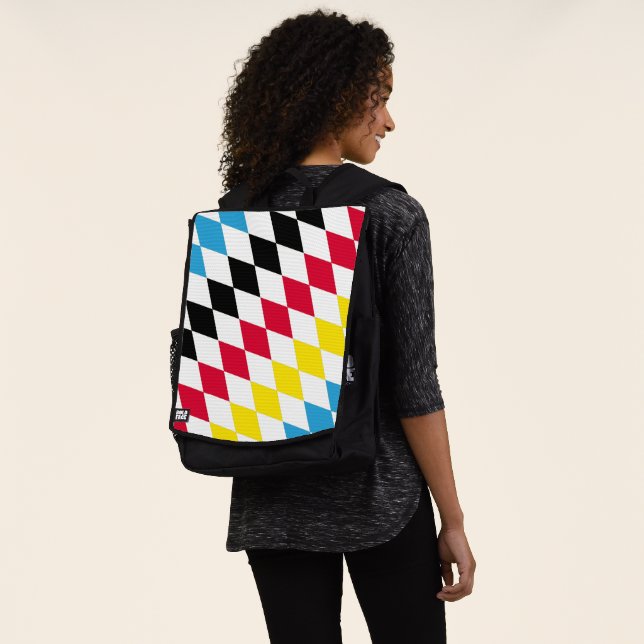 Black Red Yellow Blue Bavaria Diamond Flag Pattern Backpack (Worn)