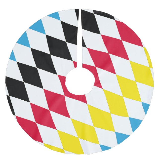 Black Red Yellow Blue Bavaria Diamond Flag Pattern Brushed Polyester Tree Skirt (Front)