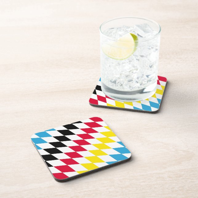 Black Red Yellow Blue Bavaria Diamond Flag Pattern Coaster (Right Side)