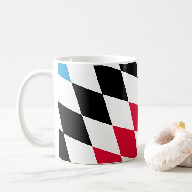 Black Red Yellow Blue Bavaria Diamond Flag Pattern Coffee Mug (With Donut)