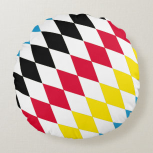 Black Red Yellow Blue Bavaria Diamond Flag Pattern Round Cushion