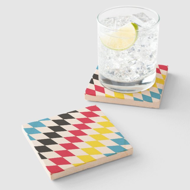 Black Red Yellow Blue Bavaria Diamond Flag Pattern Stone Coaster (Side)