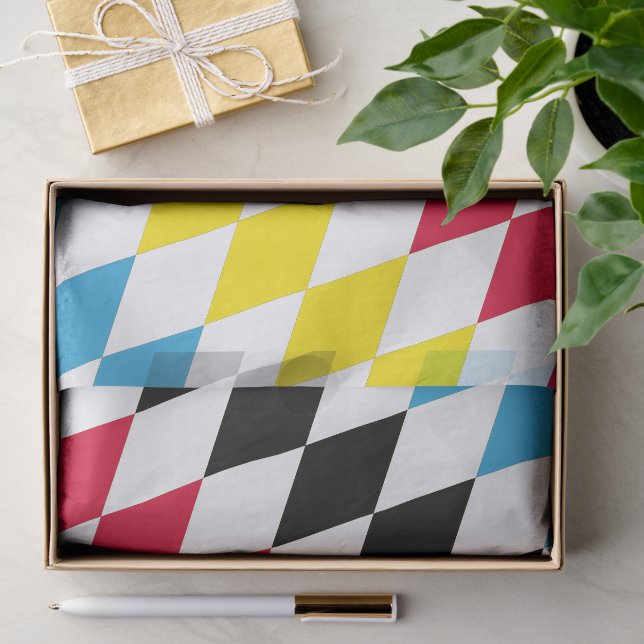 Black Red Yellow Blue Bavaria Diamond Flag Pattern Tissue Paper (Gift)