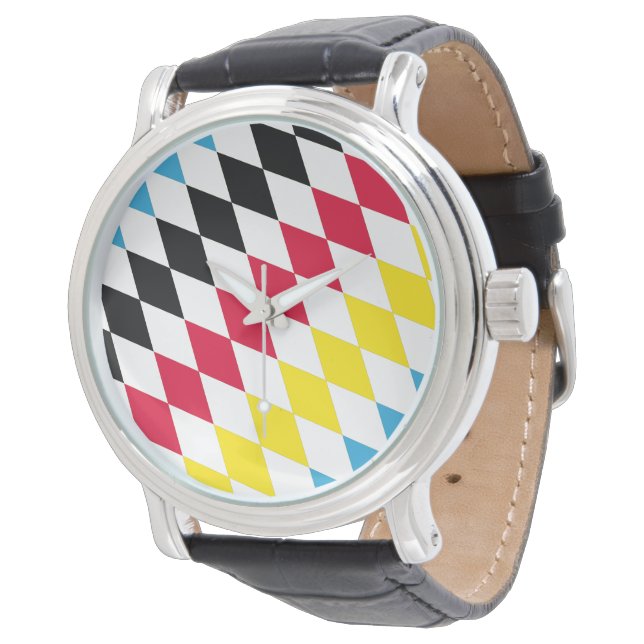 Black Red Yellow Blue Bavaria Diamond Flag Pattern Watch (Angled)