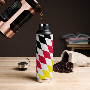 Black Red Yellow Blue Bavaria Diamond Flag Pattern Water Bottle