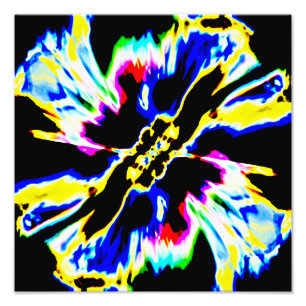 Black, Red, Yellow, Blue Space Flower Design Photo Print