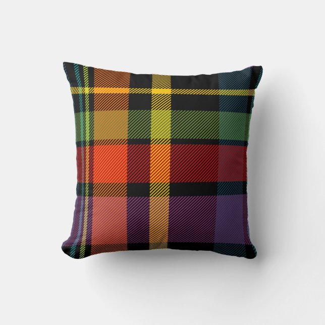Black, red, yellow, green and purple tartan cushion (Front)