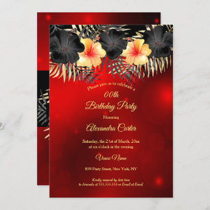 Black Red yellow Hibiscus Tropical Floral Party Invitation