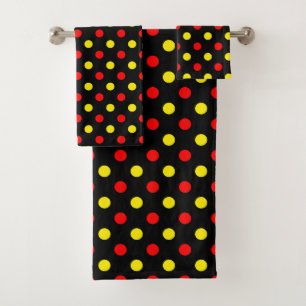 Black Red Yellow Polka Dots Design Bath Towel Set