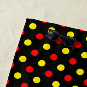 Black  Red Yellow Polka Dots Design  Beach Towel