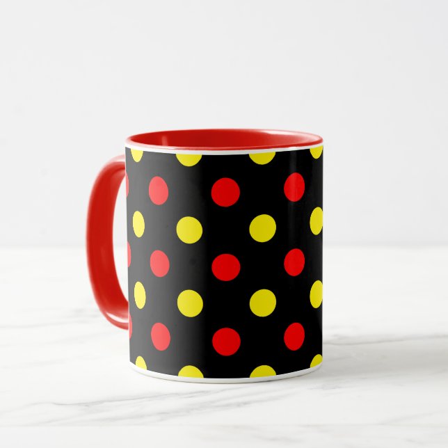 Black  Red Yellow Polka Dots Design  Mug (Front Left)
