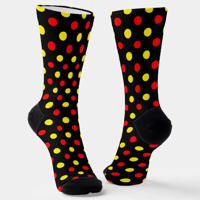 Black  Red Yellow Polka Dots Design  Socks (Angled)