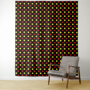 Black  Red Yellow Polka Dots Design  Tapestry